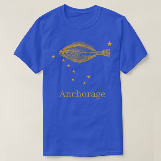 Camiseta Anchorage Estado do Alasca Bandeira Halibut Fisher (Frente do Design)