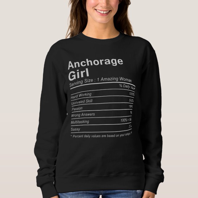 Camiseta Anchorage GIRL AK ALASKA Nutrition Facts  City Hom (Frente)