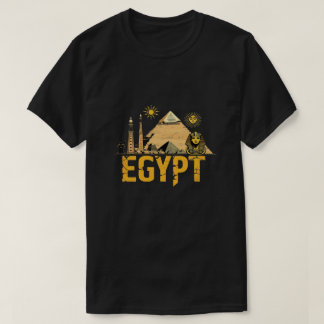 Camiseta Ancient Egypt Landmarks Graphic Design on Black Ba