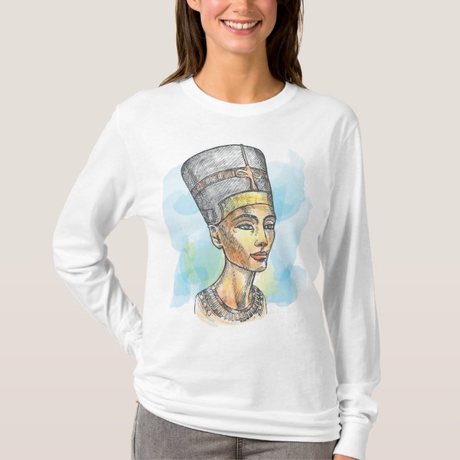 Camiseta Ancient Egyptian Queen Nefertiti Bust Sketch (Frente)