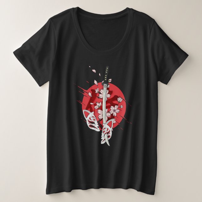 Camiseta Ancient Japanese Samurai Katana Sword Cherry Bloss (Frente do Design)