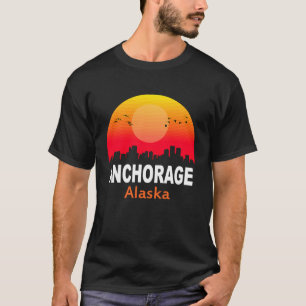 Camiseta Âncora Alasca Pôr do Sol Vintage Retro Cidade Esta