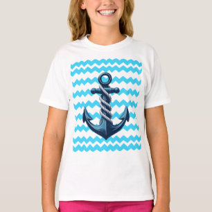 Camiseta Âncora azul com ondas azuis