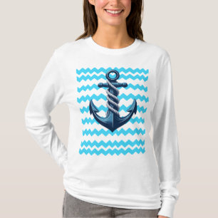 Camiseta Âncora azul com ondas azuis