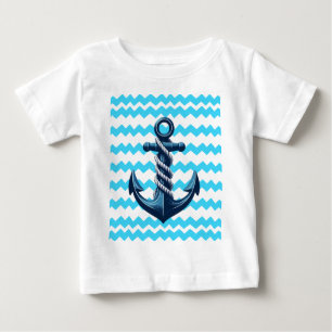 Camiseta Âncora azul com ondas azuis