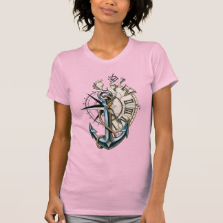 Camiseta Âncora Bússola Relógio Antigo Desenho Tatuagem Náu