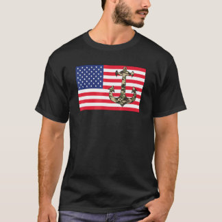 Camiseta Âncora de Camuflagem Bandeira Americana 4 de Julho