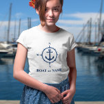 Camiseta Âncora de Compass Náutica Seu Barco ou Nome Branco<br><div class="desc">Uma Bússola Náutica e Âncora com seu nome ou nome de barco em um T-Shirt Branco.</div>
