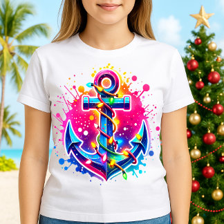 Camiseta Âncora de Natal de Cruzeiro Tropical com Luzes