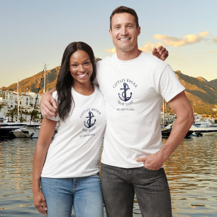 Camiseta Âncora Náutica Personalizada do Capitão Nome do Ba