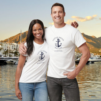 Camiseta Âncora Náutica Personalizada do Capitão Nome do Ba