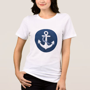 Camiseta Âncora Náutica Vela Embarcação Azul Marinho Branco