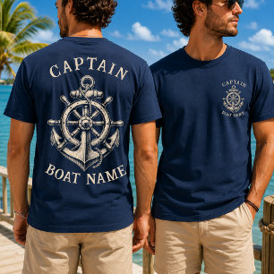 Camiseta Âncora Nome do Barco Capitão Náutico Personalizado
