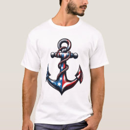 Camiseta Âncora Patriótica 4 de Julho Barco Bandeira Americ