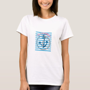 Camiseta Ancoragem Náutica para Navegar Longe com faixas az