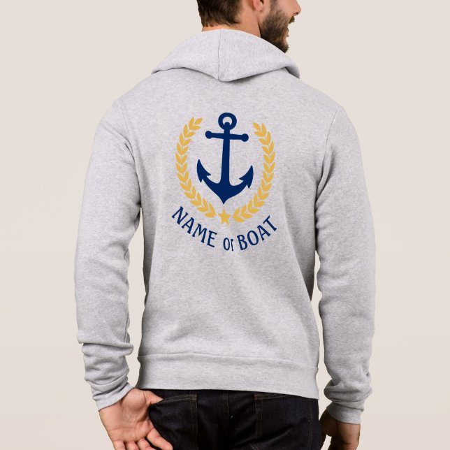 Camiseta Ancoragem Náutica Seu Nome De Barco Dourado Laurel (Verso)
