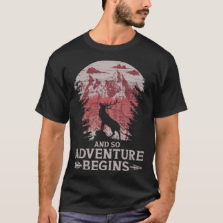 Camiseta And So The Adventure Begins Camping Deer Vintage  