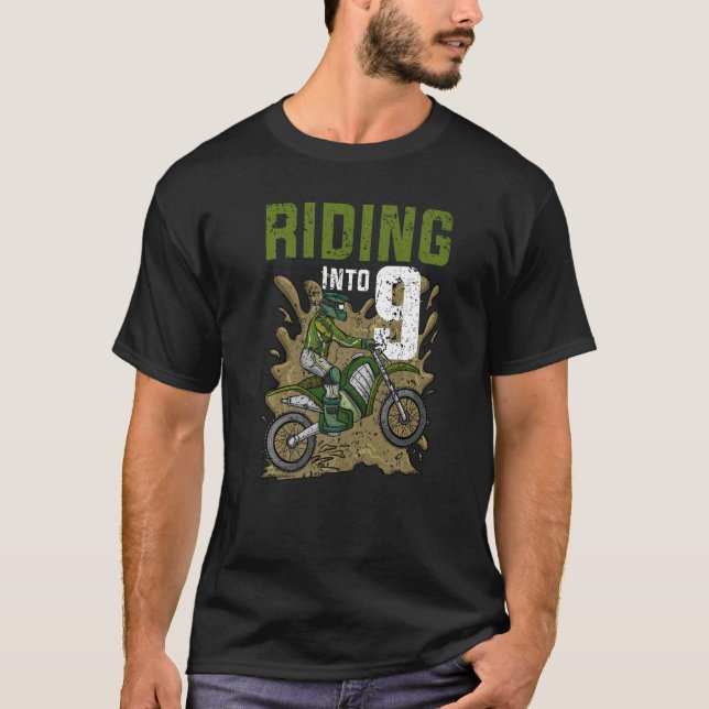 Camiseta Andando Em 9 Aniversário Rider Motocross Aniversár (Frente)
