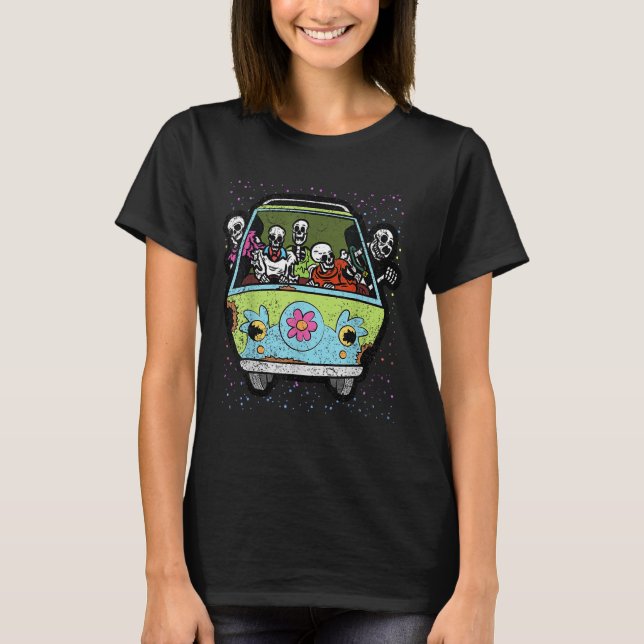 Camiseta Andando Hippie Van Halloween Costume Retro Bones (Frente)
