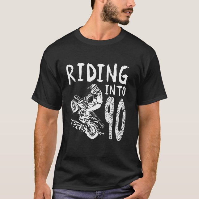 Camiseta Andando Para 90 Birthday Boy Dirt Bike Party 90 Y (Frente)