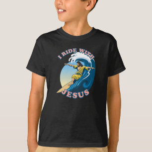 Camiseta Andar com Jesus Ilustração de Jesus surfando