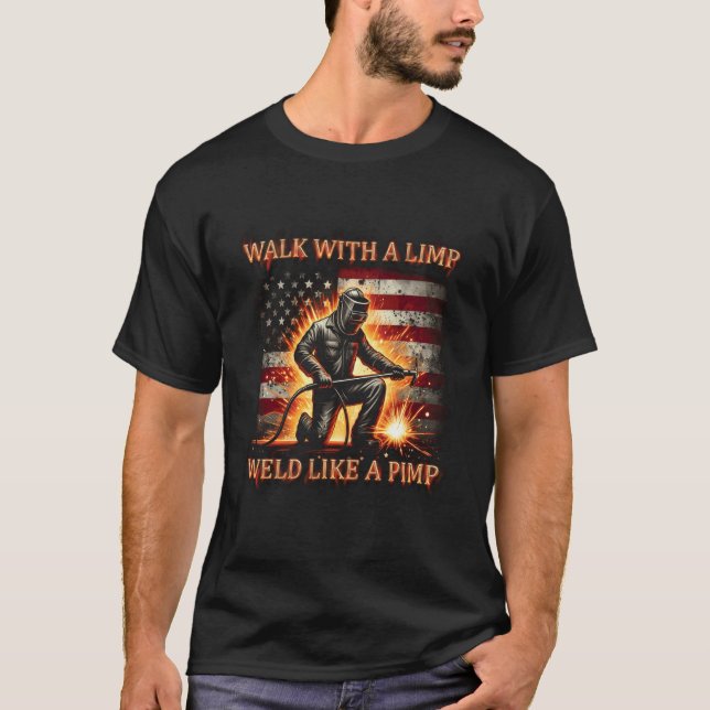 Camiseta Andar com um Solda de Joelho como um Cafetão Solda (Frente)