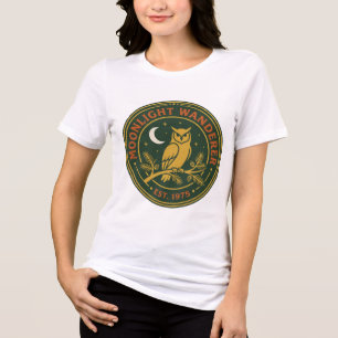 Camiseta Andarilho do Luar Coruja Vintage Emblema de Galho