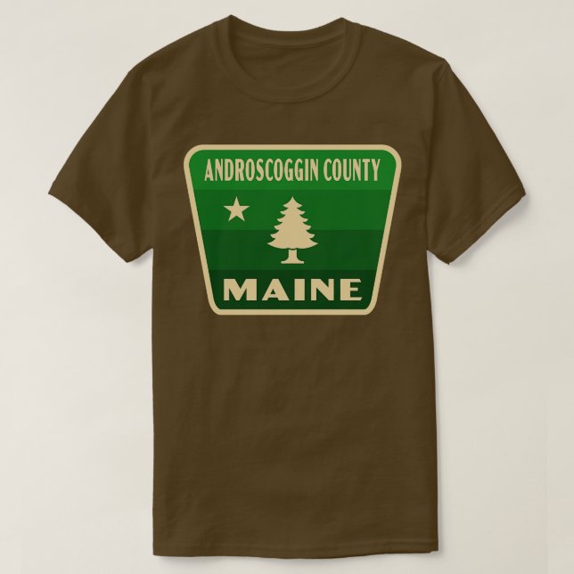 Camiseta Androscoggin County Maine Retro Pine Tree Crachá G (Frente do Design)
