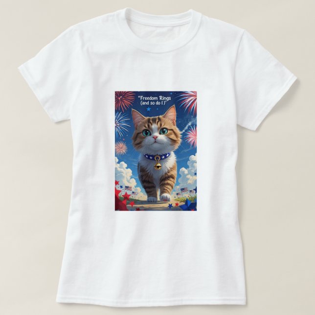 Camiseta Anéis da Liberdade (E Eu Também) - Gato Patriótico (Frente do Design)