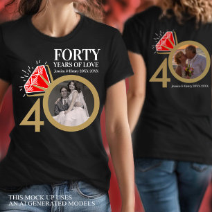 Camiseta Anel de casamento de rubi personalizado de 40 anos
