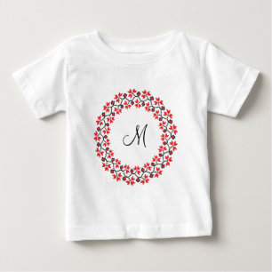 Camiseta Anel de flor vermelha Monograma personalizado inic