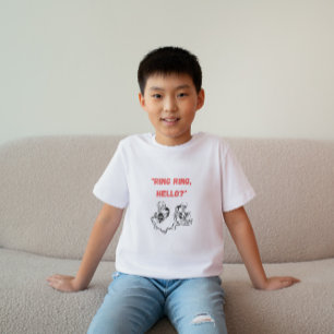 Camiseta "Anel de toque, olá?" 2 Skeletons desenhados