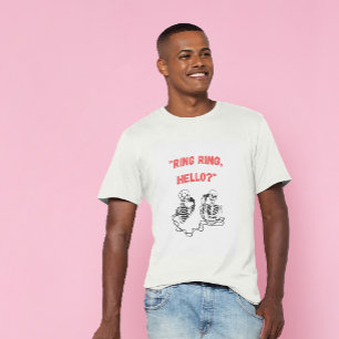 Camiseta "Anel de toque, olá?" 2 Skeletons desenhados