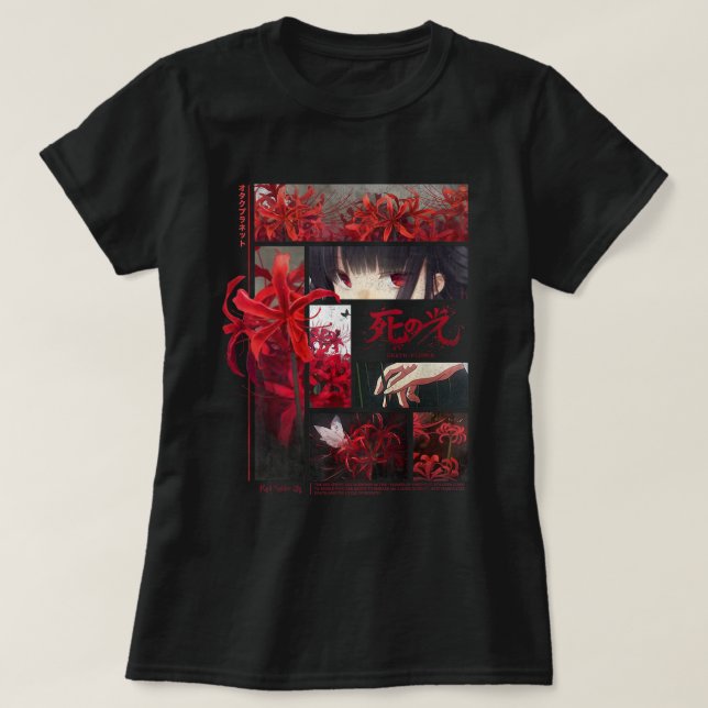 Camiseta Anestésico de aranha japonesa e flores de animação (Frente do Design)