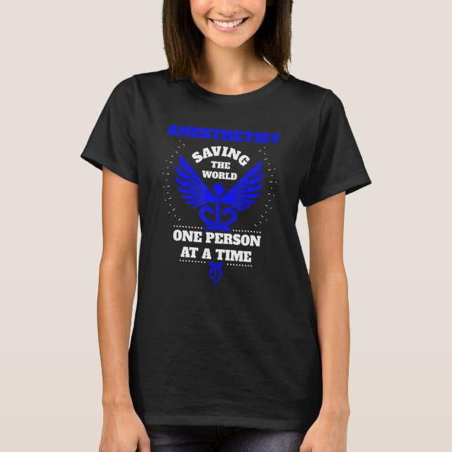 Camiseta Anesthetist Saving The World Caduceus Blue Design (Frente)