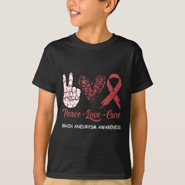 Camiseta Aneurismo cerebral Consciência Paz Amor Cura Leopa (Frente)