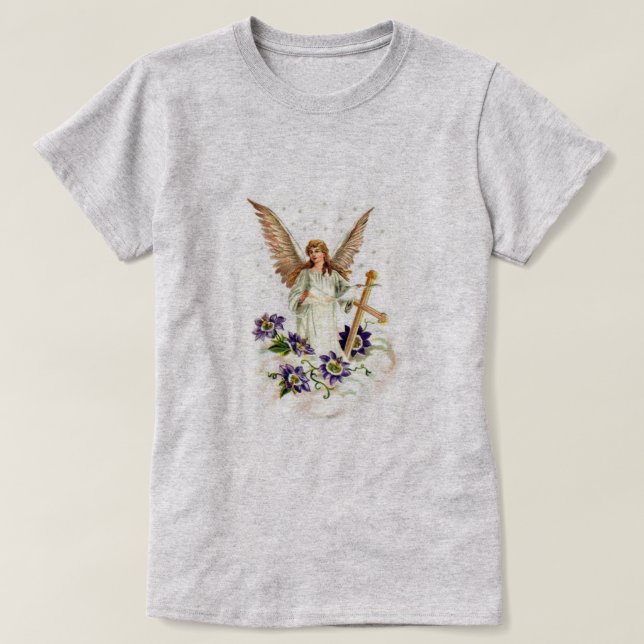 Camiseta Angel Com Flores De Cruz E Clematis (Frente do Design)