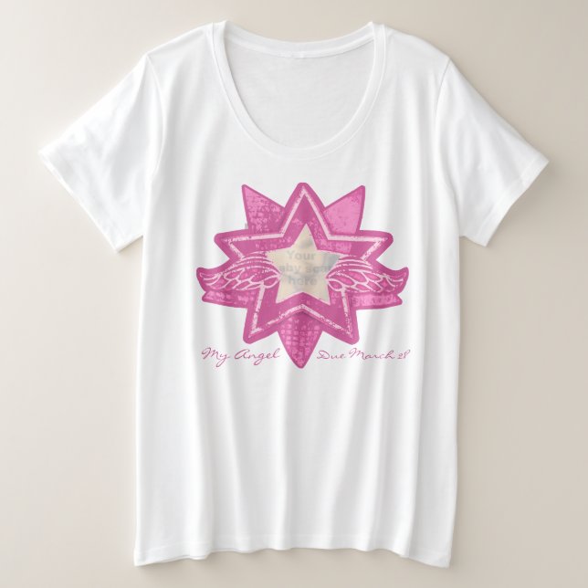 Camiseta Angel star adicione baby scan maternity rosa t (Frente do Design)