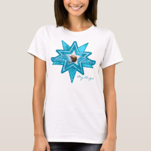 Camiseta Angel star adicione sua foto nova mãe azul e branc