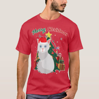Camiseta Angora Cat Árvore de Natal Flocos de Neve Presente