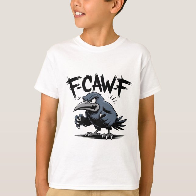 Camiseta Angry Crow “F-CAW-F ” – Edgy Cartoon Bird Design (Frente)