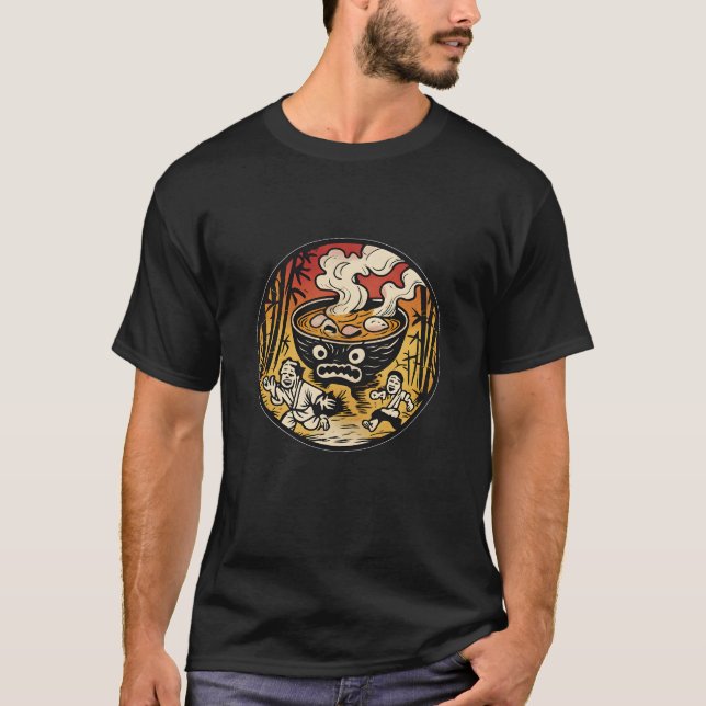 Camiseta Angry Ramen Bowl Japonês Yokai Art (Frente)