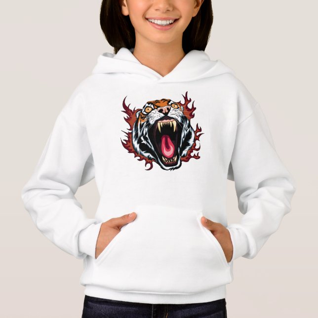 Camiseta Angry Roaring Tiger Face Hoodie (Frente)