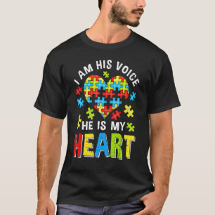 Camiseta Angustiado Eu Sou Sua Voz Ele É Meu Coração Autism