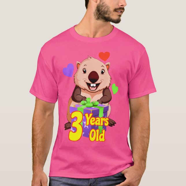 Camiseta Anim Australiano de Birthday Wombat, 3 anos (Frente)
