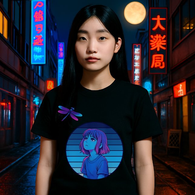 Camiseta Anima Melancolia da Lua da Vaporwave Retro (Criador carregado)