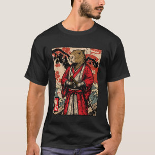 Camiseta Animação de Arte Ukiyo-e do Samurai Capivara Guerr