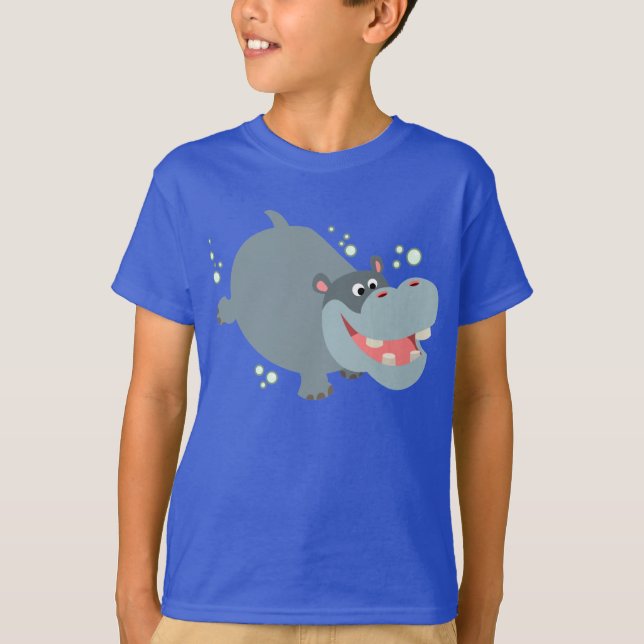 Camiseta Animação de Natação em Cué Hippo Crianças Camisa-T (Frente)