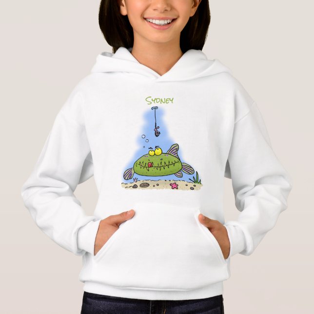 Camiseta Animação de peixe verde esfomeado e gordo (Frente)