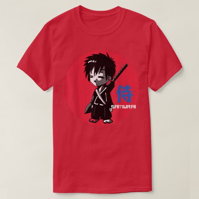 Camiseta Animador japonês Samurai Warrior Boy Red Sun  (Frente do Design)